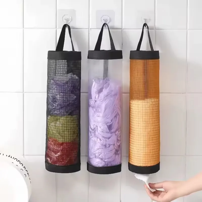 Kitchen Garbage Bag Storage Grocery Bag Holder Wall Mount Plastic Bag Holder Dispenser Kitchen Door Hanging Storage Organizer