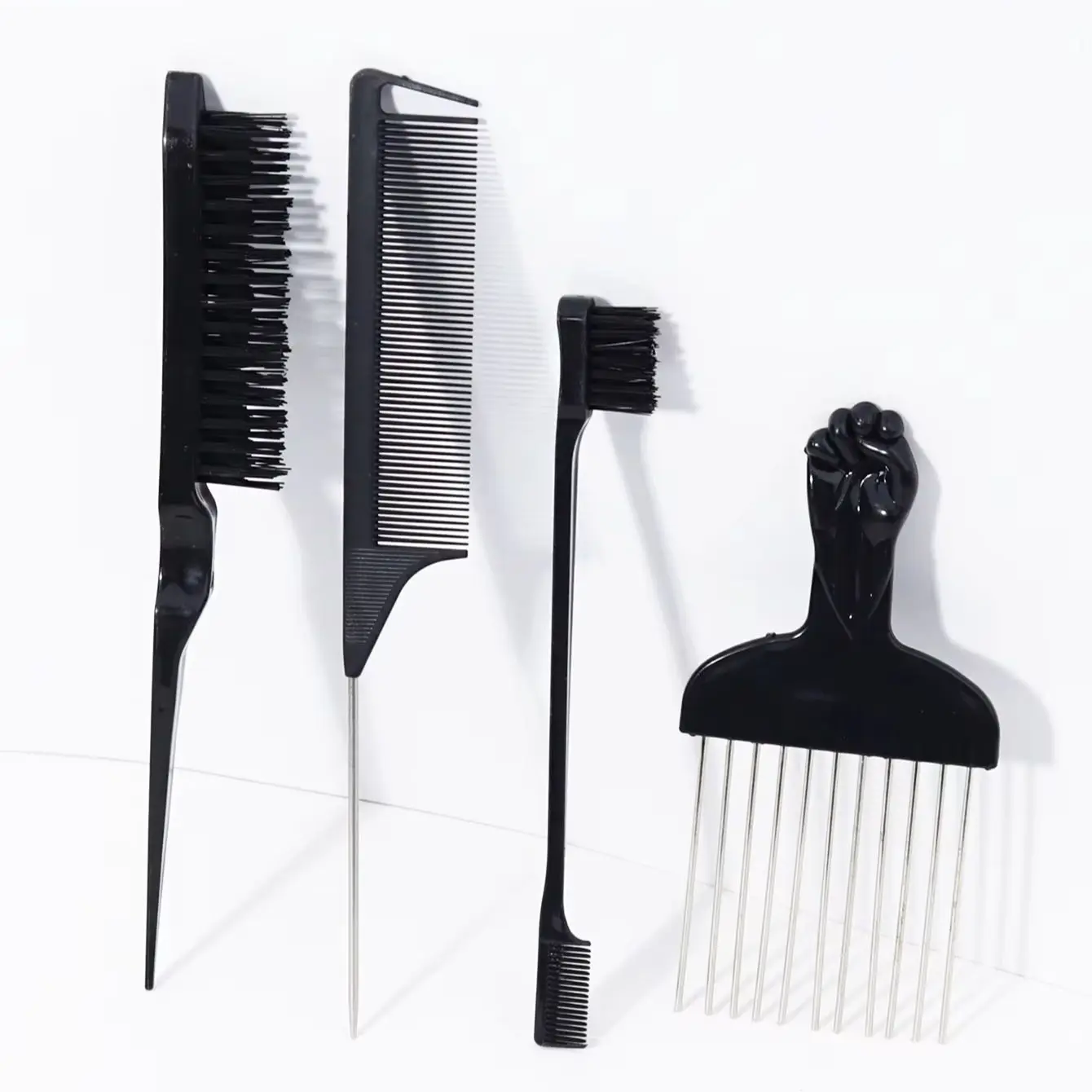 

4pcs comb set, including African comb, mane comb, edge brush, and pointed tail comb Special for real hair wigs