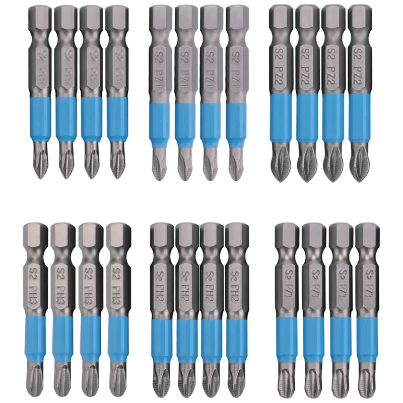 24 Pcs Magnetic Anti Slip Screwdriver Bits Set PH1 PH2 PH3 PZ1 PZ2 PZ3 Impact Driver Bit Set 1/4 Inch Hex Shank