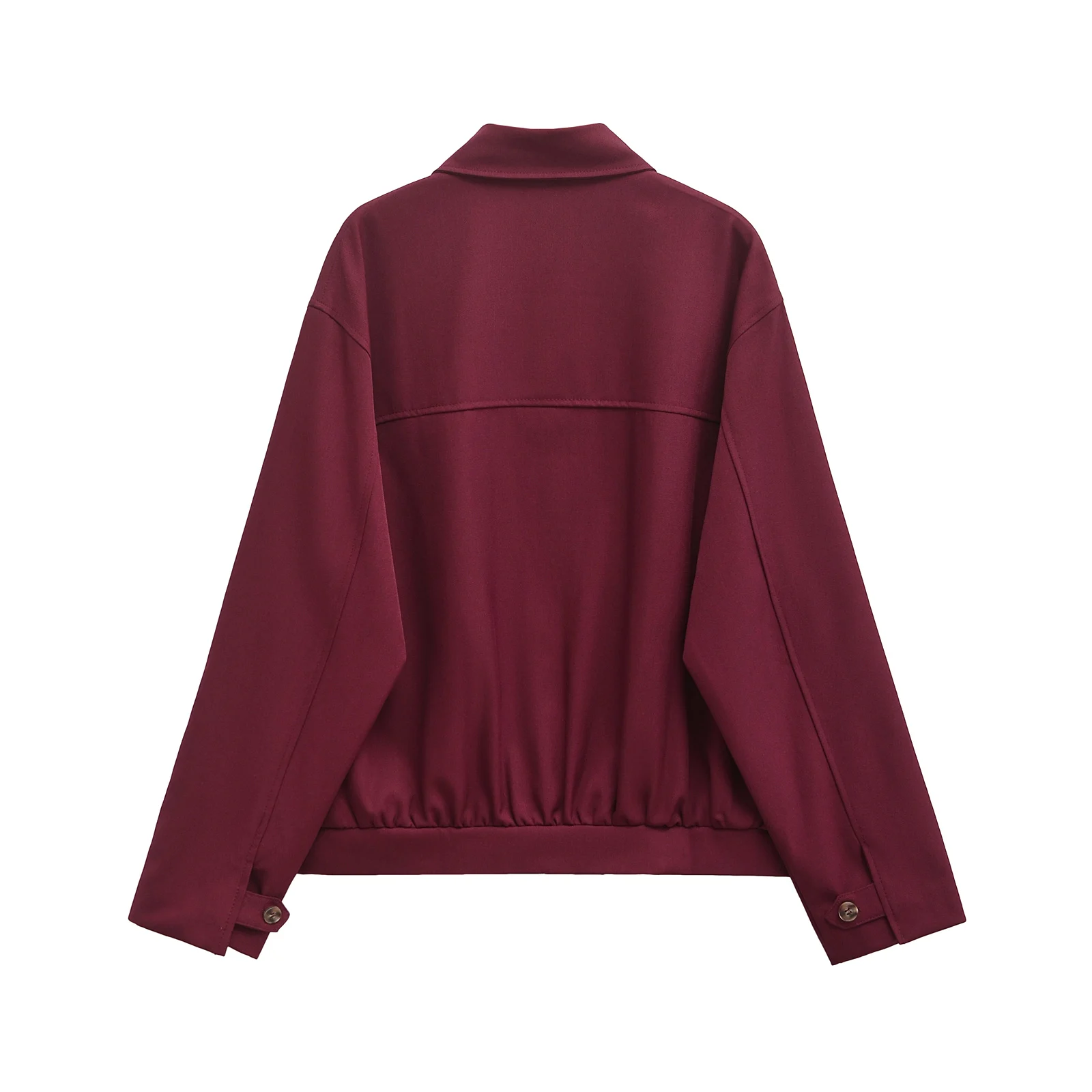 TRAF jaket kerah longgar Vintage wanita, jaket ritsleting warna Burgundy, Versatile kasual serbaguna gaya musim gugur baru untuk wanita