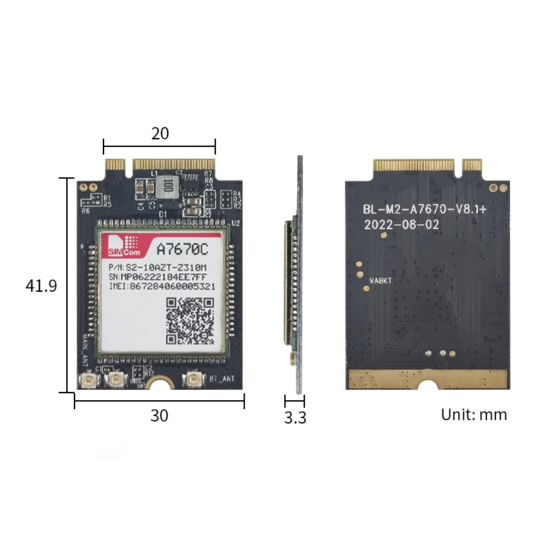 Simcom a7670e lte cat1 m.2 modul für europa korea lte-fdd b1/b3/b5/b7/b8/b20 gsm 900/1800mhz kompatibel mit sim7000 sim7070