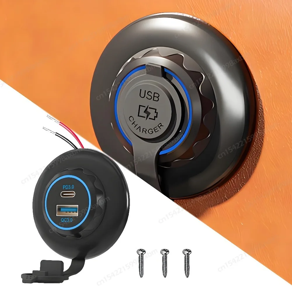 Panel de toma de carga de coche USB RV de 12V QC3.0 USB-A y PD USB-C toma de corriente adaptador de cargador de coche rápido para camión marino autobús Camper