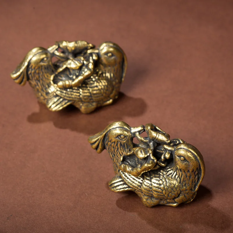 

Vintage Solid Brass Mandarin Duck Ornament Office Desk Decoration Craft Stall Copperware Direct Supply