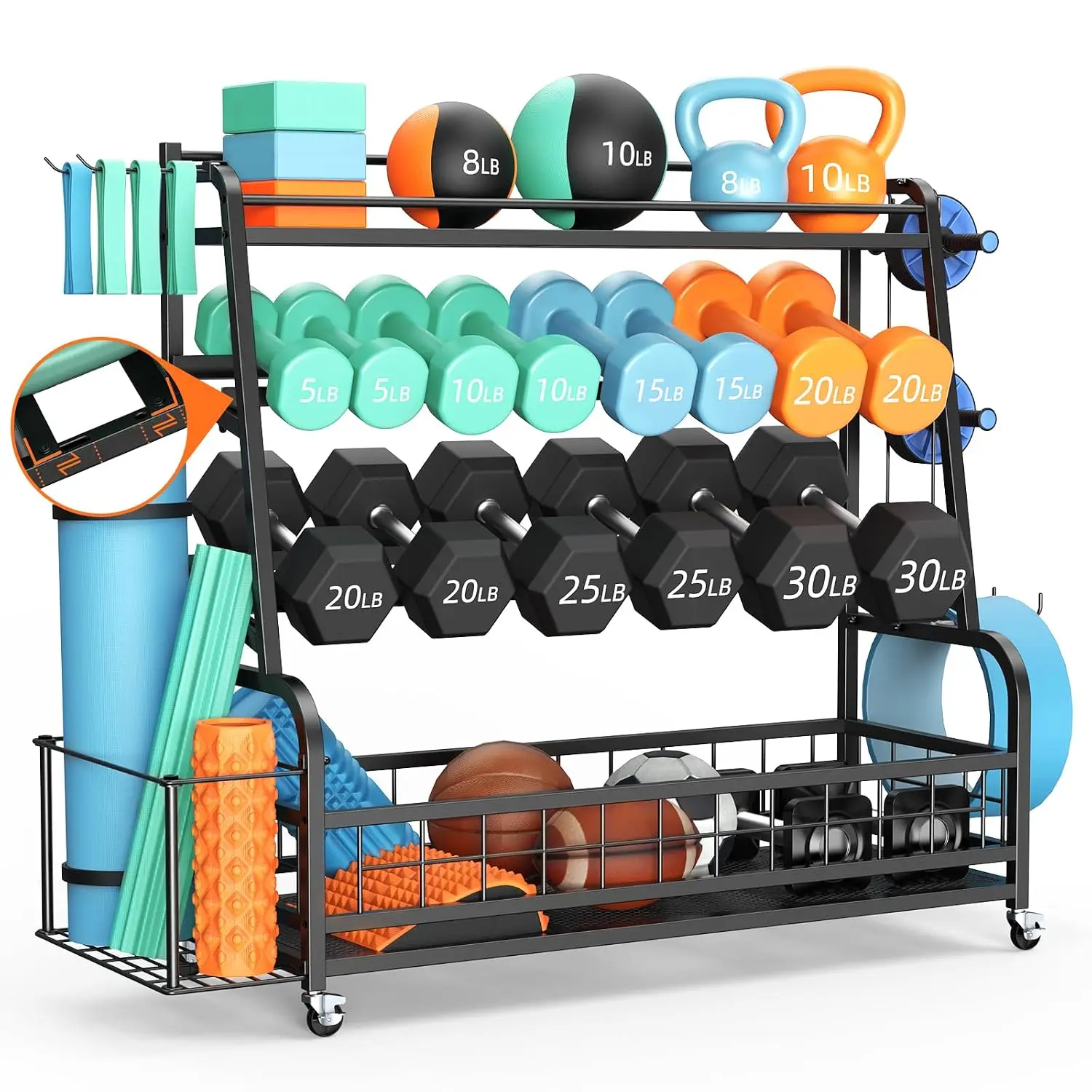 Dumbbell Rack Weight Stand - 4-Tier Adjustable Weight Rack for Dumbbells, Home Gym Storage Rack for Yoga Mat Foam Roller Kettleb