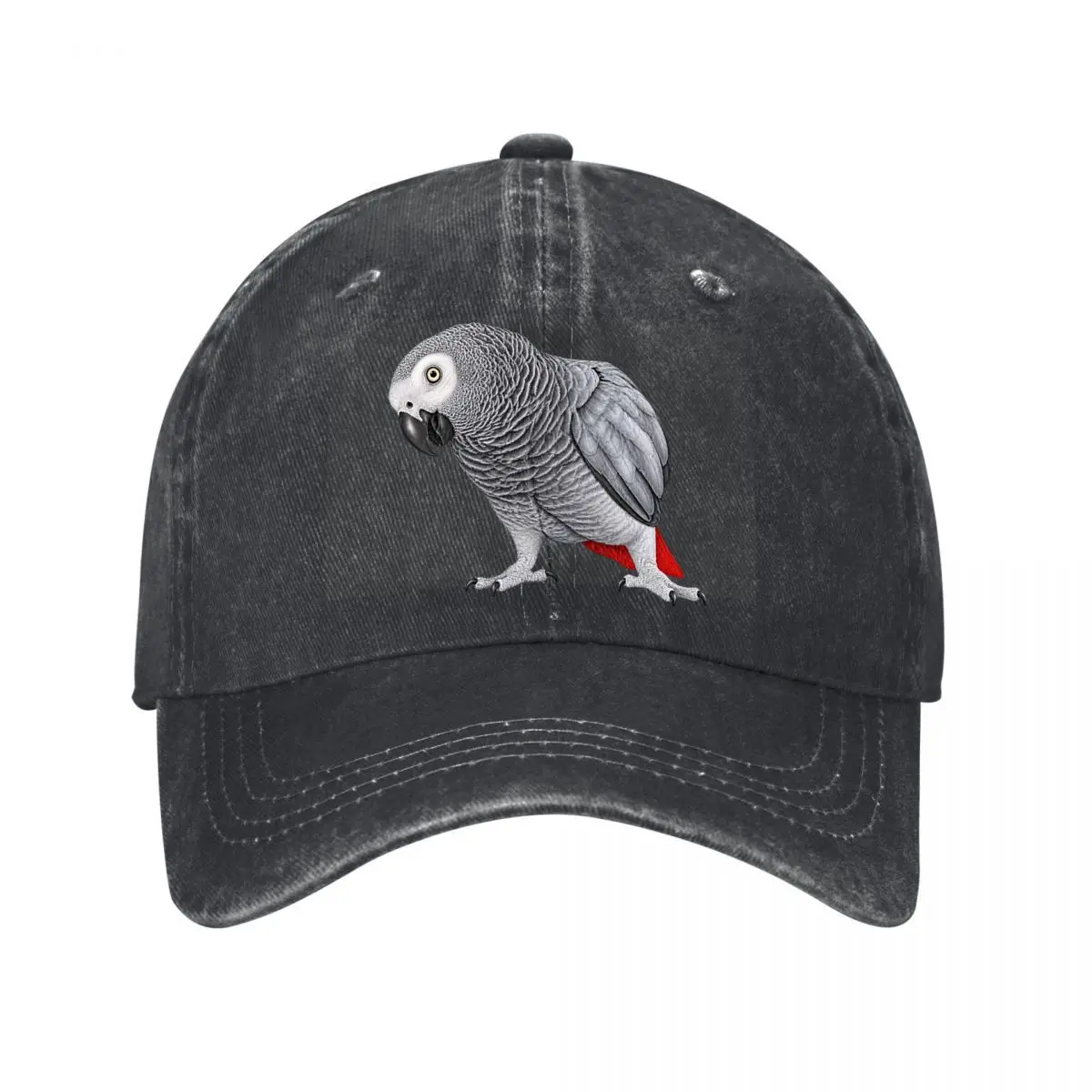 African Grey Parrot Red Tail Bird Illustration Washed Baseball Cap Outdoor Hat