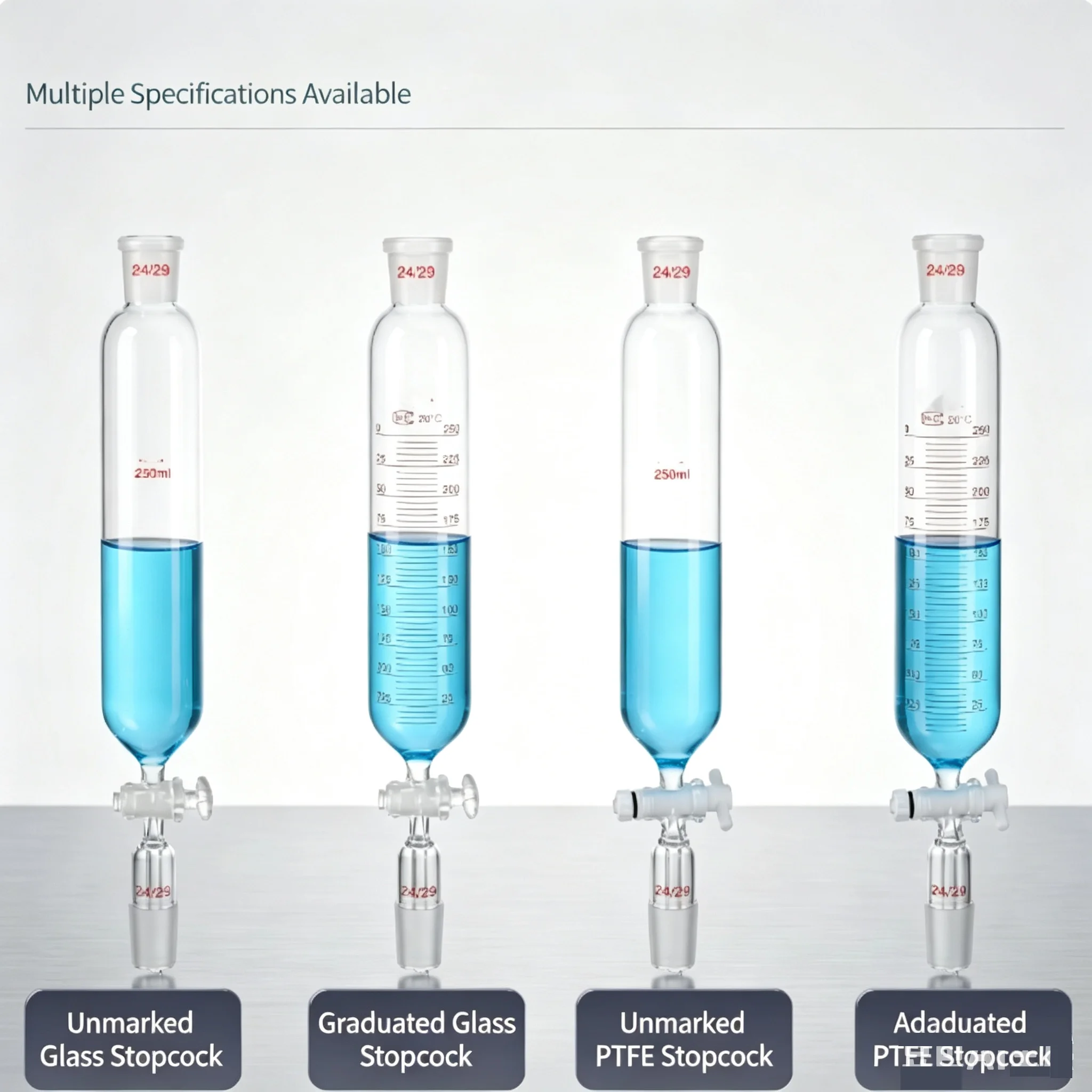 Cylindrical dripping funnel glass valve with scale standard frosted port constant pressure cylindrical separatory funnel