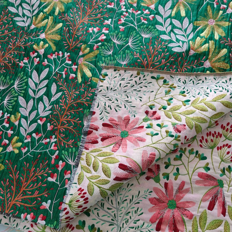 Brocade Jacquard Fabric for Sewing Cheongsam Dress Hanfu Wholesale Fabrics DIY Sewing Green Fragmented Flowers Cloth