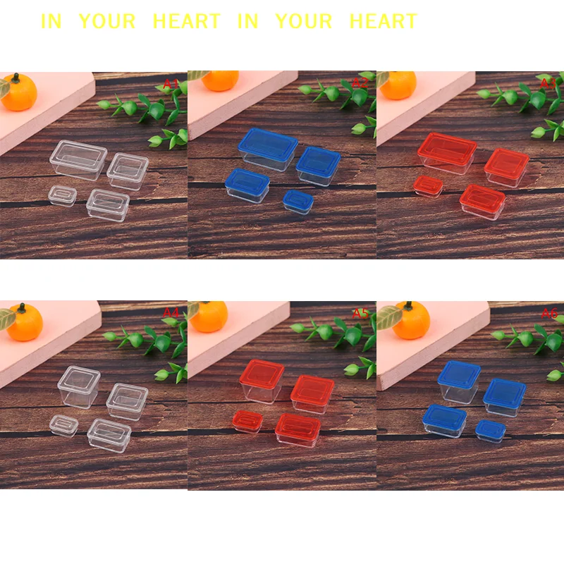 【X】4pcs 1/12 Dollhouse Mini Fresh Keeping Box Lunch Box Model Kitchen Tableware Decoration
