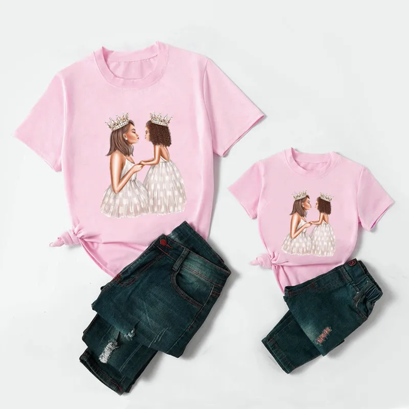 Matching Family Outfits Beautiful Love Mother & Daughter Print Pink T-shirt Girls & Woman Clothes Fashion Family Look Tshirt