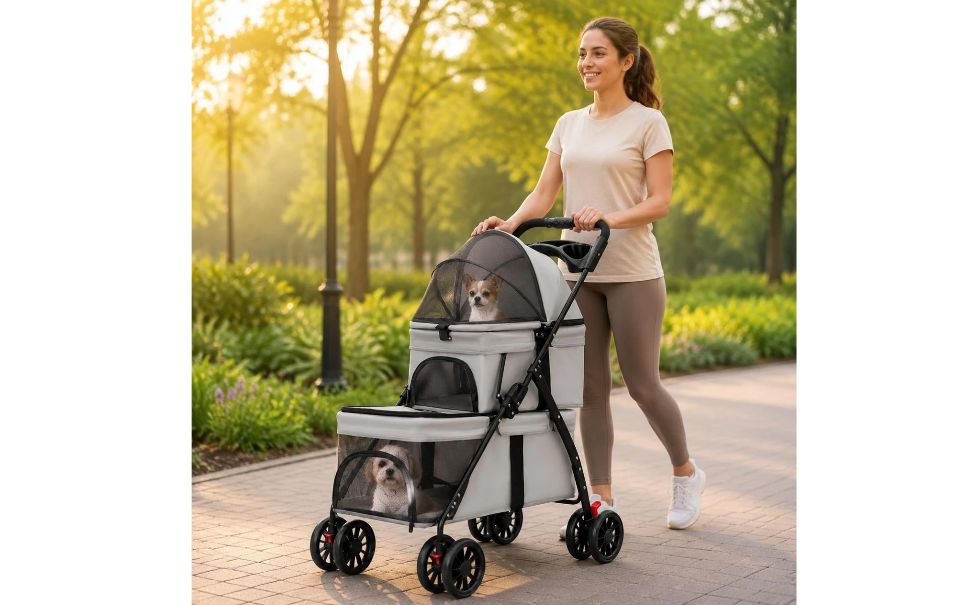 Double-Deck Pet Stroller Lightweight Small Dog Feline Stroller Pet Transport Lockable Wheels Removable Liner for Outdoor