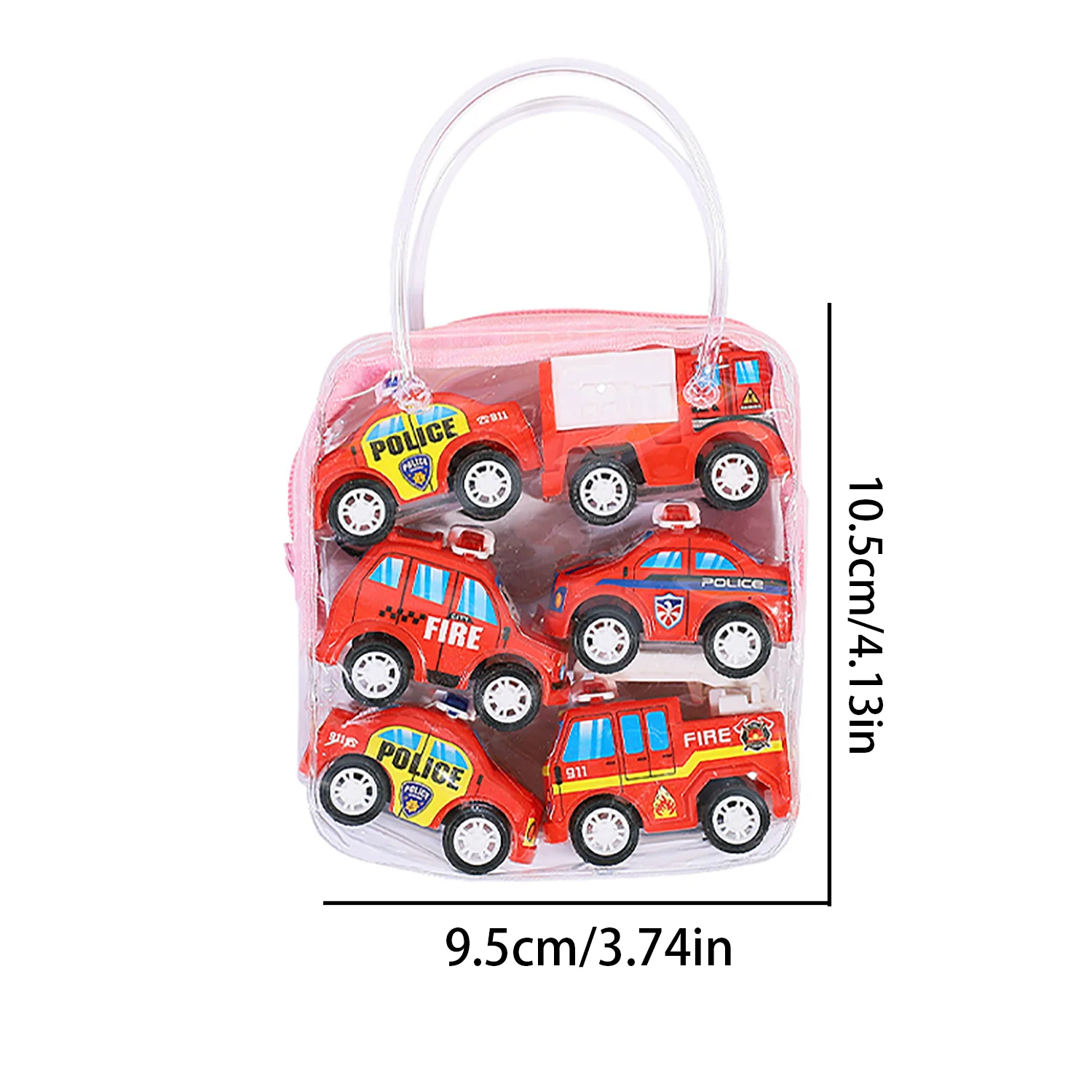 Children's cartoon mini inertia fire truck set toy car bag gift creative toys 6pcs