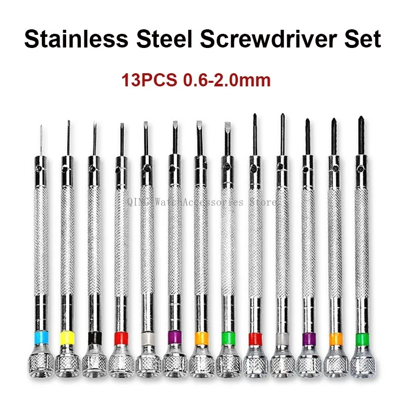 13Pcs 0.6mm-2.0mm Watch Repair Tools Screwdriver Set Flat Head Screwdriver Kit Professional Stainless Steel Watch Movement Tools