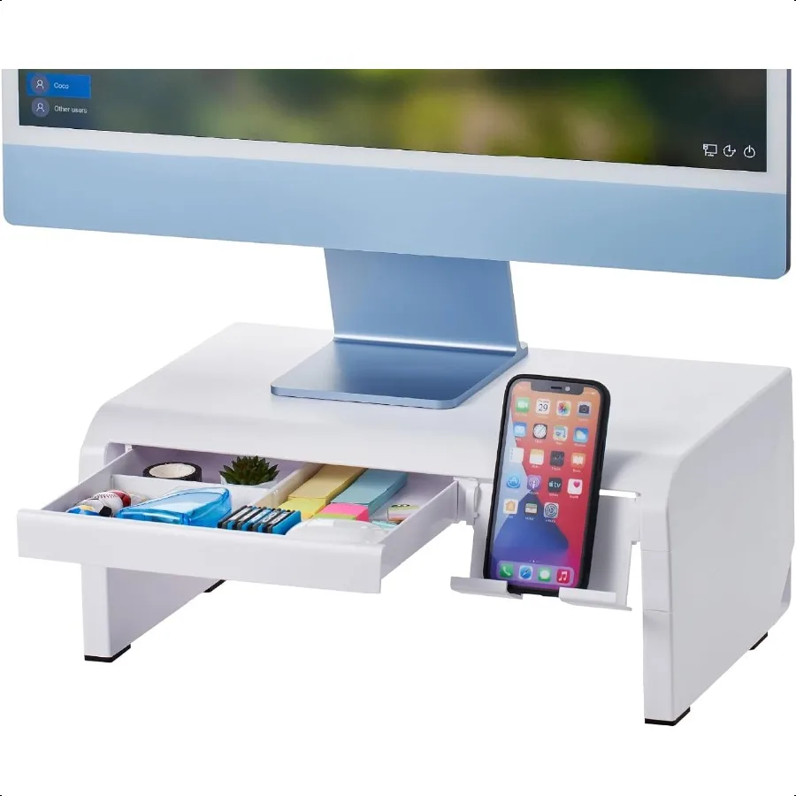 

Регулируемая подставка для монитора Bostitch Konnect с выдвижным ящиком, держатель для мобильного телефона, подставка для ноутбука для стола, 4-уровневая высота, кабельная система управления