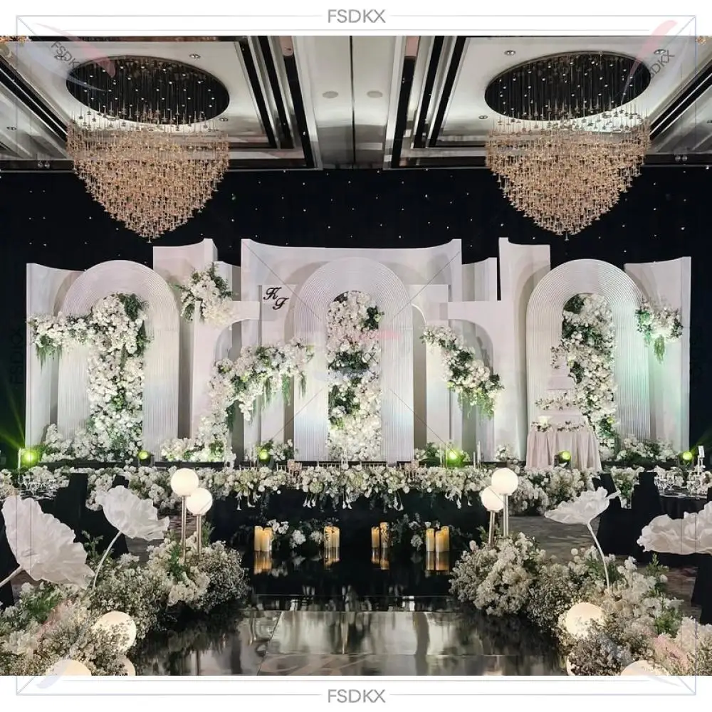 FSDKX Creative Design Amazed New Design High Quality Wedding PVC Arch Wedding White 3d Curved Backdrop