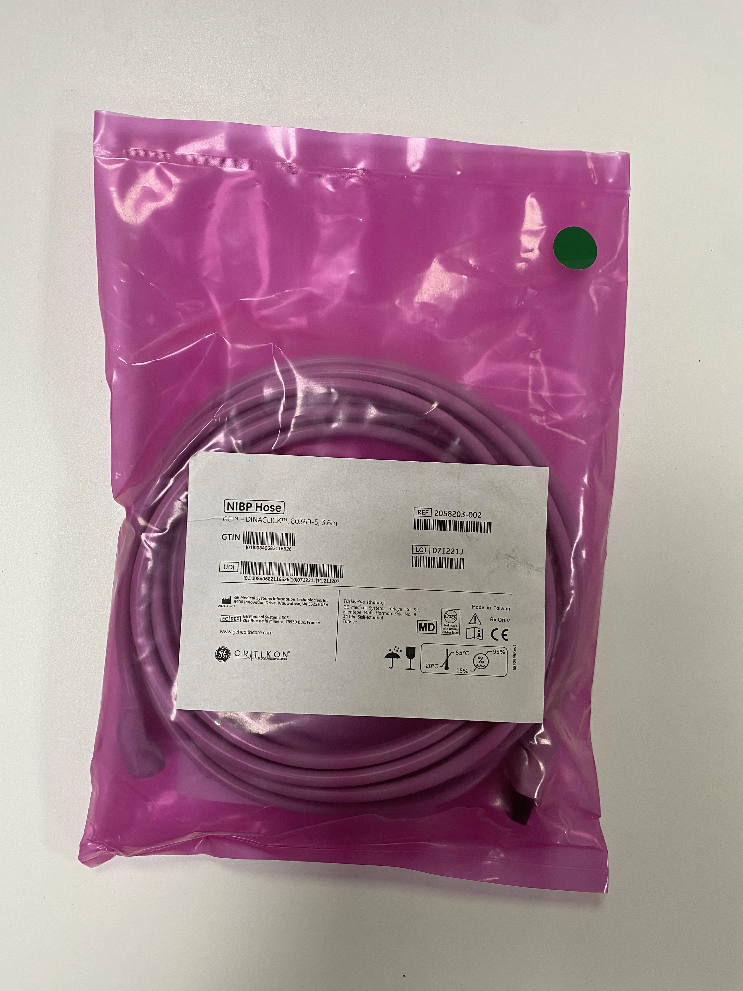 المرجع: 2058203 -002 خرطوم GE NIBP - Dinaclick للبالغين، 3.6 م