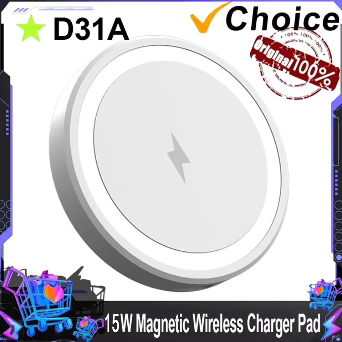 15W Ultra Thin Wireless Charger, Fast Qi Charging Pad with Compact 6cm Size, Lightweight Portable Design for Desk Bedroom Trave
