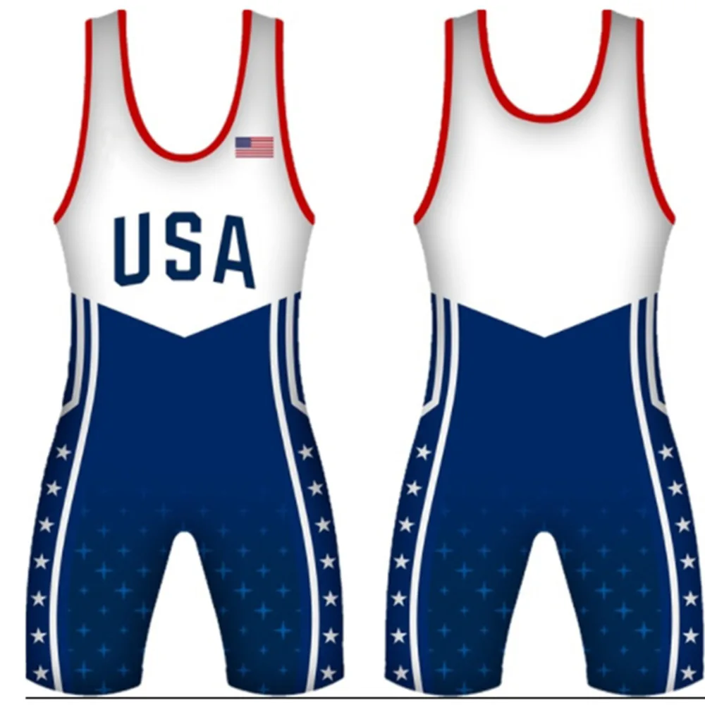 

The USA Wrestling Singlets Suit Boxing One Piece Bodysuit Iron Men's Sports Elasticity Fitness Sleeveless Weightlifting Skinsuit