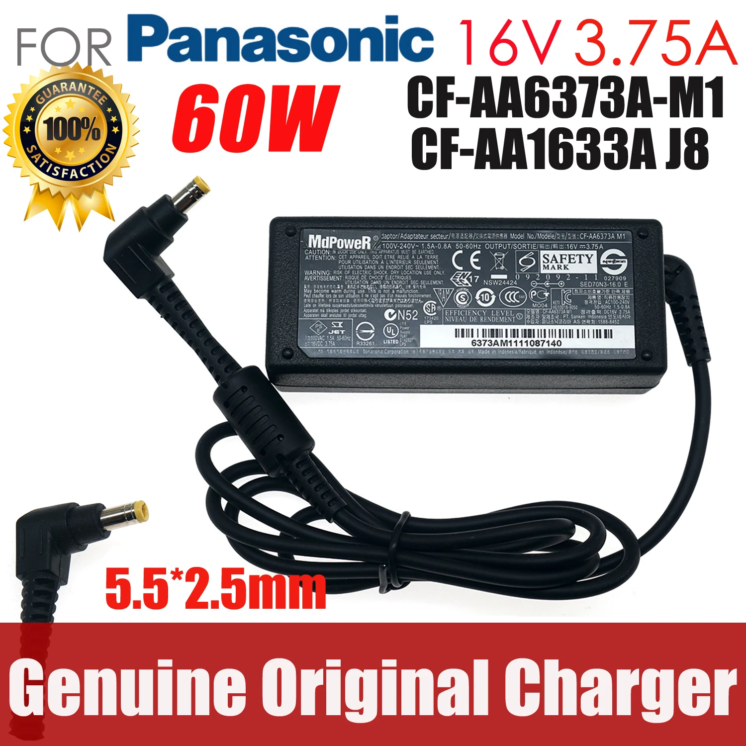 

For Panasonic 16V 3.75A Toughbook CF-H2 FZ-B2 FZ-E1 FZ-M1 FZ-X1 CF-08 CF-P1 Original AC Adapter CF-AA1633A J8 CF-AA6373A-M1