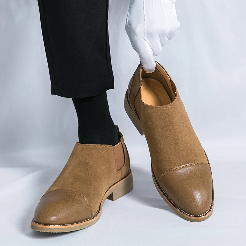 

Men Retro Formal Shoes Black Brown Patchwork Frosted Leather Shoes One Foot Business Office Loafers Size 38-46 Men Shoes