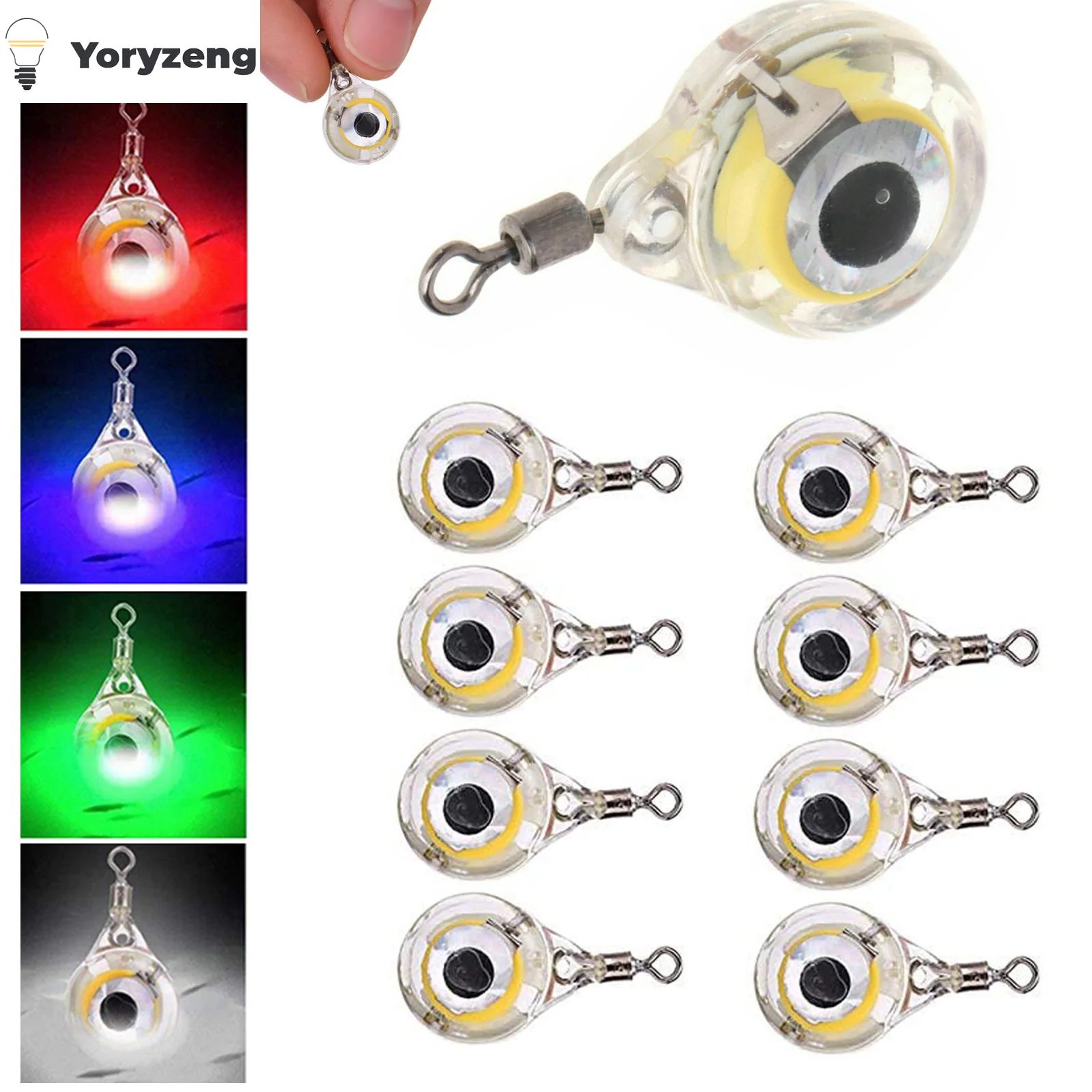 10PCS Mini Fishing Lure Light LED Deep Drop Underwater Eye Shape Fishing Squid Fishing Bait Luminous Lure for Attracting Fish