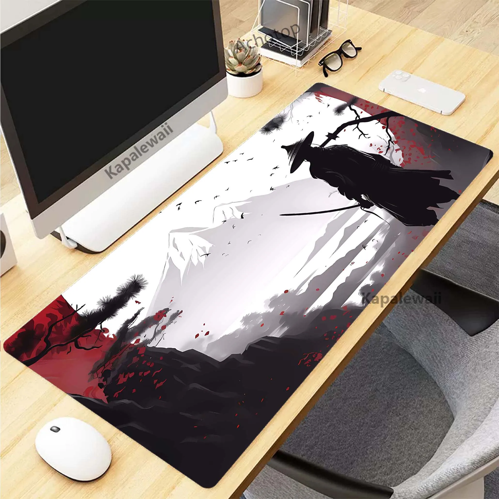 Japanese Samurai Extended Mousepad Gaming Speed Keyboard Pads Locking Edge Desk Mat Office Mouse Pad Tapis de Souris 900x400mm