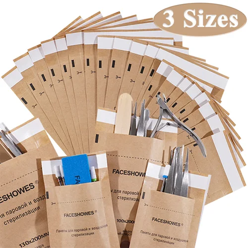 100/50/20 piezas bolsa Kraft de desinfección esterilizador de uñas desechable bolsa de manicura esterilización máquina de desinfección bolsas de bolsa limpias