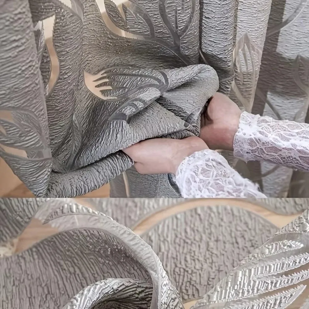 200*100cm Hollowed-out Leaf Curtains Window Screen Leaf Pattern Door Window Curtain Semi Blackout Tulle Sheer Curtains