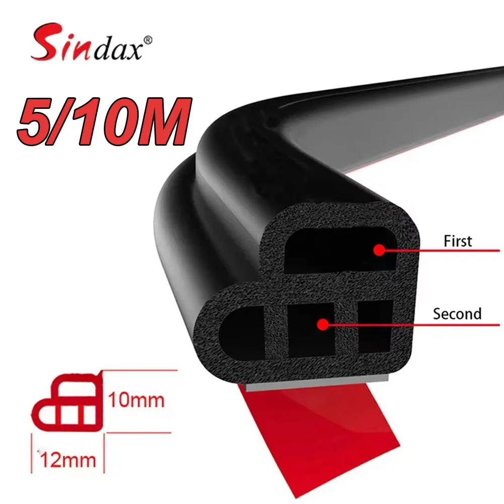 5/10m Car Door Rubber Seal Strip Double Layer Car Door Edge Protector Noise Sound Insulation Rubber Weatherstrip Sealing