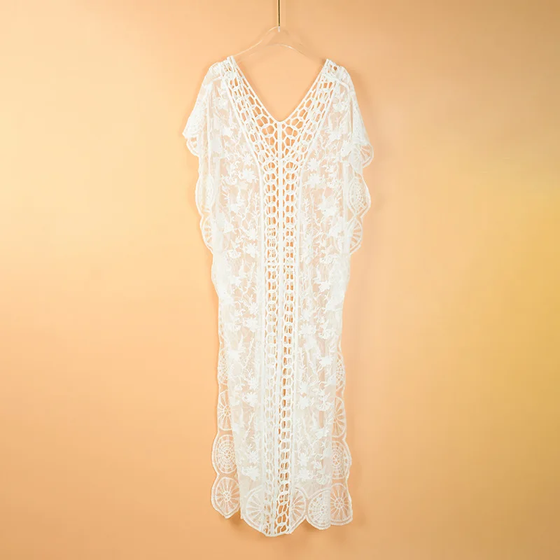 2024 Beach Blouse Women\'s Crochet Hollow Lace Robe Sunscreen Beach Dress