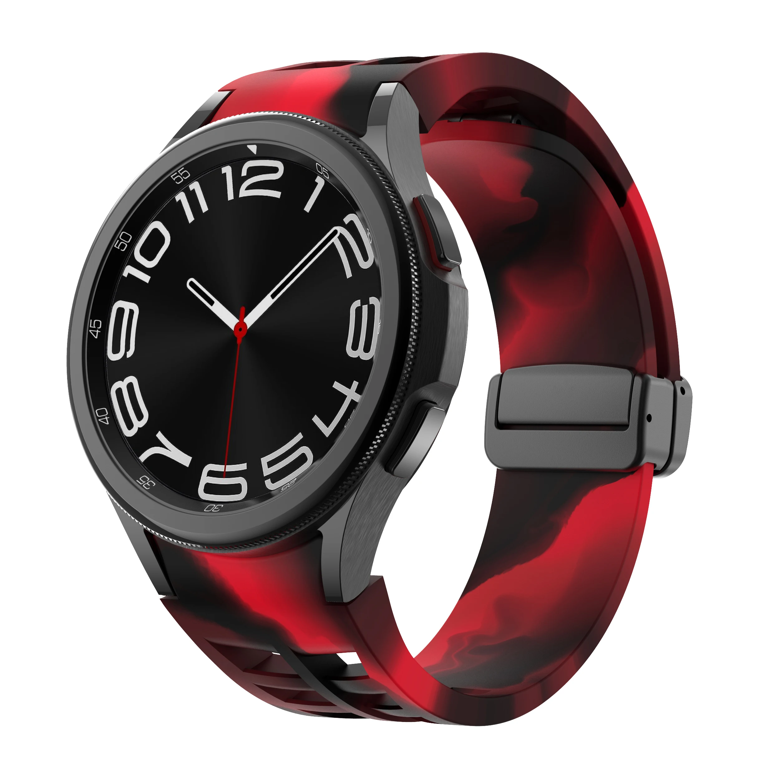 Pulseira para Samsung Galaxy Watch, 4, 5, 6, 7, 40mm, 44mm, respirável, camuflagem preto-vermelho, Galaxy Watch FE, cinta magnética