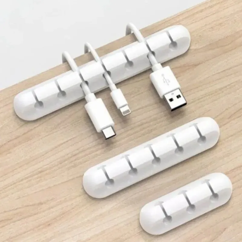 FEDI-Soft-Touch Silicone Perfect Cable Organizer, White, 5 Slots, Self-Adhesive Wire Holder- Ideal For Home, Office, And Car