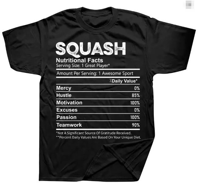 Camiseta novedosa y genial con estampado de Squash Nutrition Player, camiseta de verano de manga corta con textura de algodón puro para uso urbano