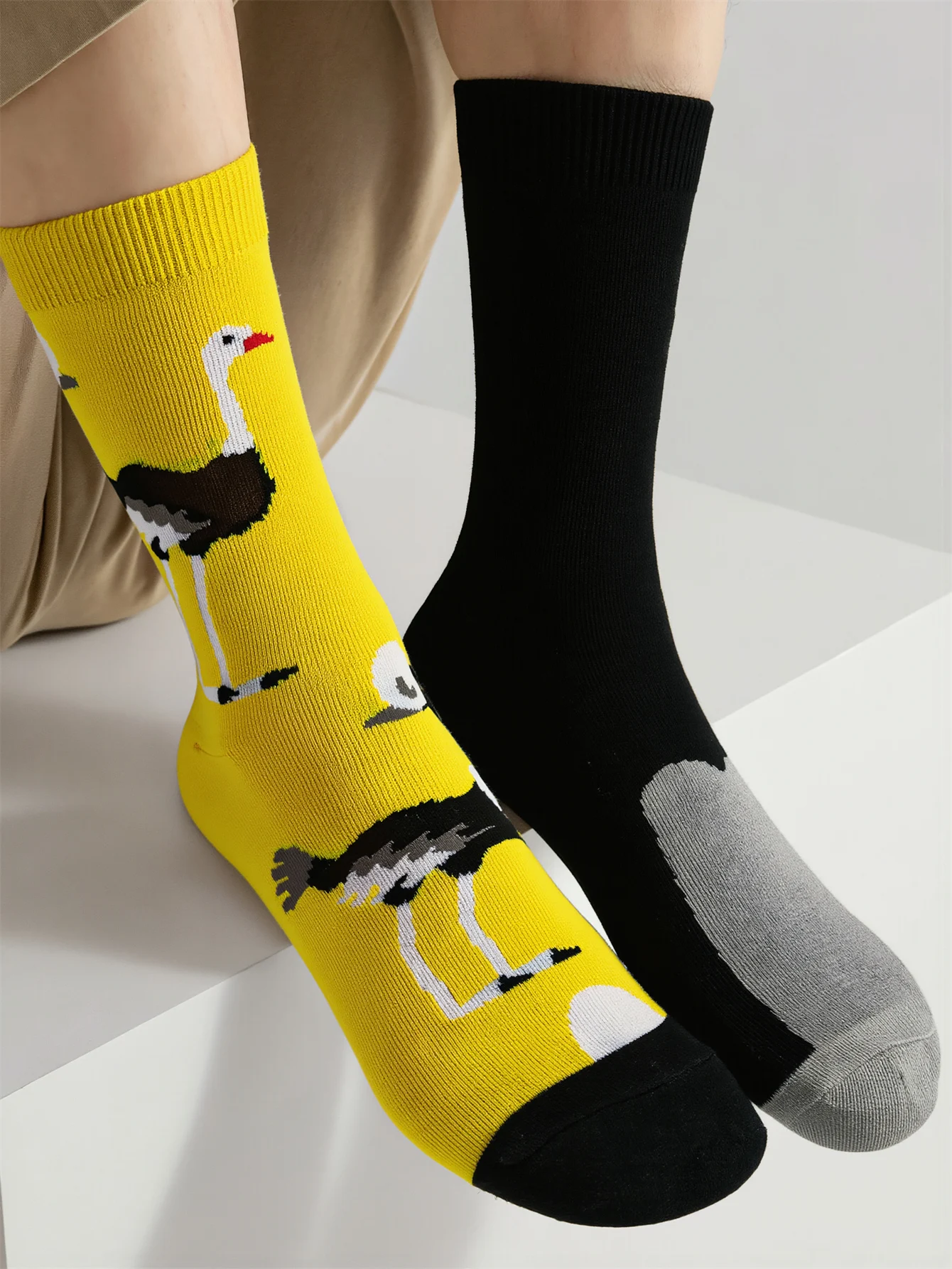 1 Pairs AB Style Animal Print Men's Skateboard Cotton Socks Novelty Cute Ducks Pattern Soft Casual Mid Sock Men For All Seasons