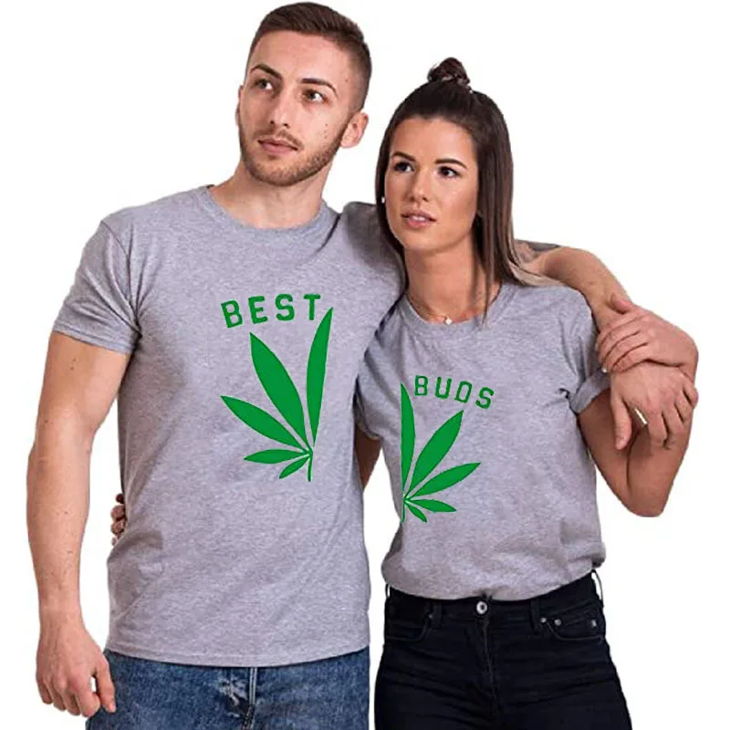 Best Buds Shirts Matching Couple Clothes His and Hers Outfits Marijuana Leaf Shirts Weed Print Tee Top Boyfriend Girlfriend Gift