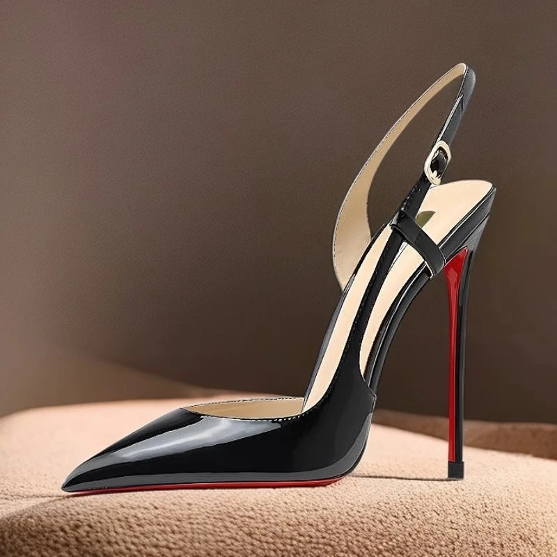 Spring and summer pointed side empty patent leather OL single shoes banquet dress large size thin high-heeled women's sandals