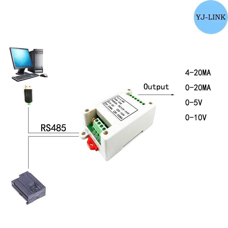 RS485 to 2~4 channels 4-20mA current 0-10V voltage signal generation digital to analog conversion module DC12V-24V power supply