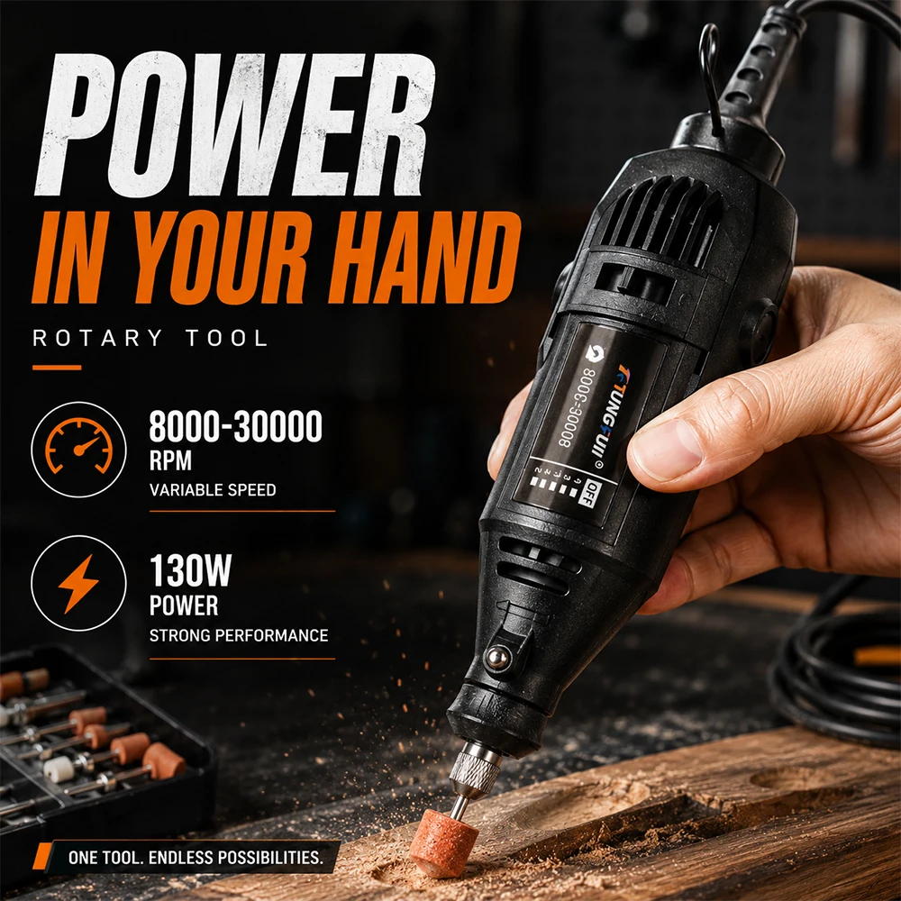 130W 5-Speed Rotary Tool Kit 8000-30000RPM Electric Rotary Grinder with Full Accessories for DIY Engraving Polishing