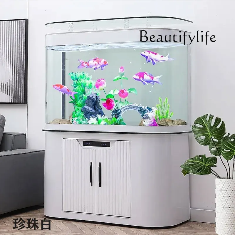 

Light Luxury Living Room Wall Home TV Cabinet Semicircle Floor Glass Ecological Aquarium