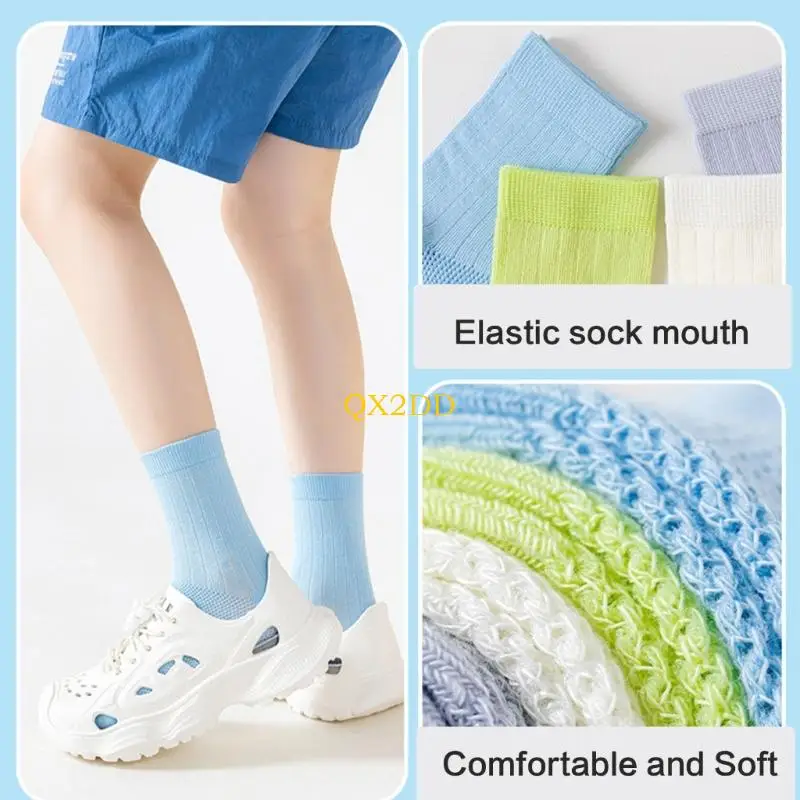 

QX2D Lightweight Ventilated Ankle Socks Reinforced Toe Heel For Boys Girls 4 Pair