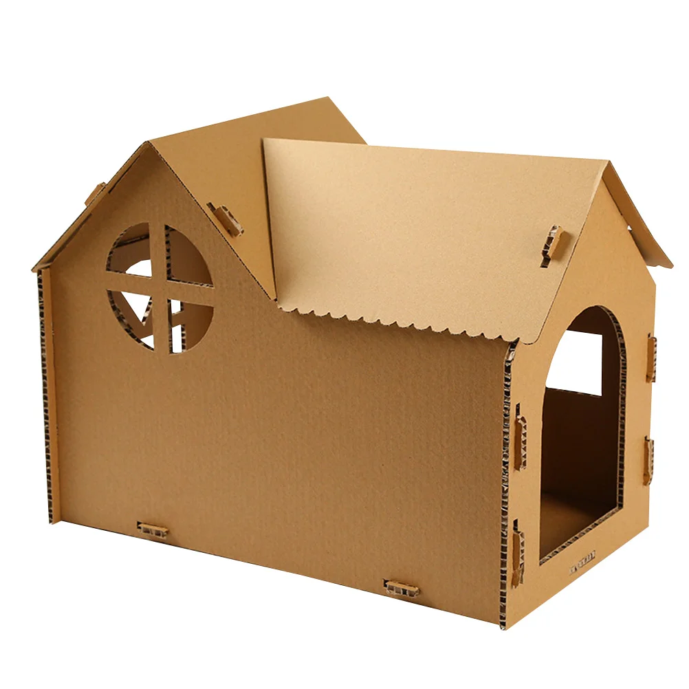 

Cat House Scratcher Semi-enclosed Cardboard Pet Kitten Corrugated Scratching Supply Toy