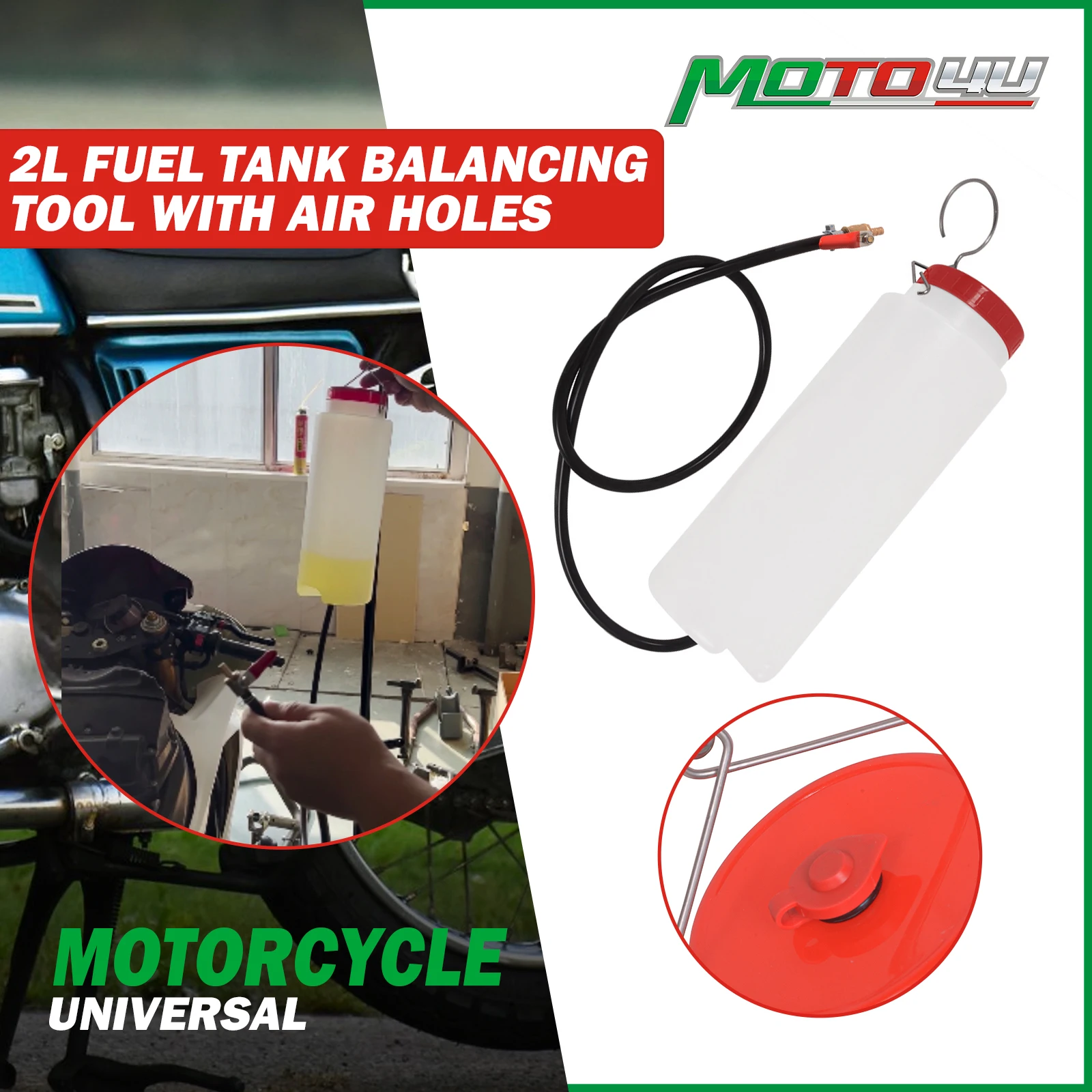 MOTO4U Newly Upgraded 2L Motorcycle Tool Container Auxiliary Fuel Tank Balancing Tool Universal Repair Tool Kit with Air Holes
