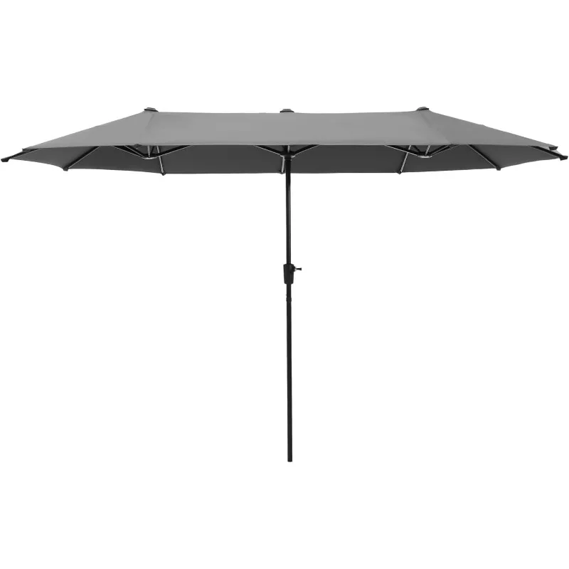 13ft Large Patio Umbrellas, Double-Sided Outdoor Market Rectangle Umbrella for Outside, Light Gray