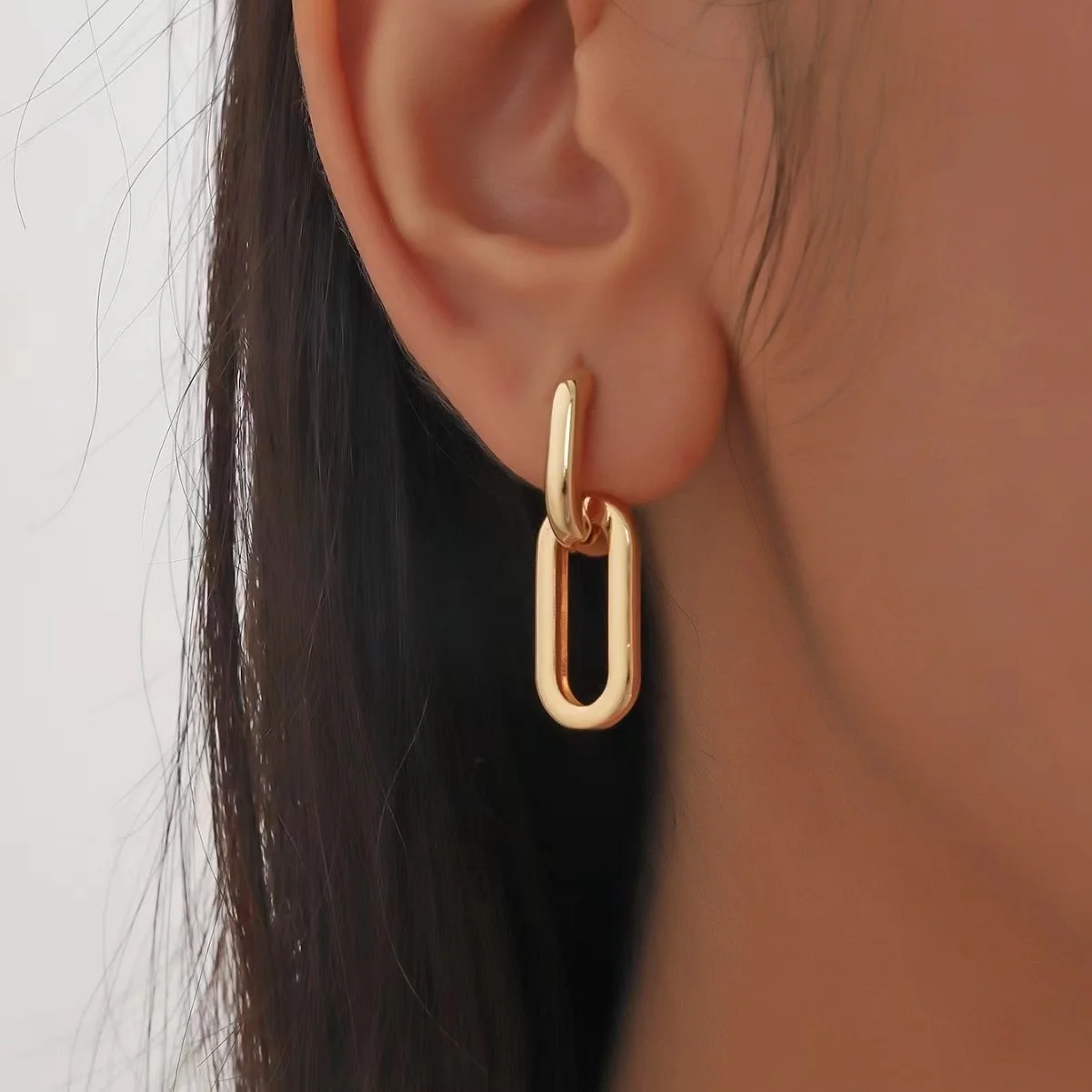 Gold Color Geometric Oval Copper Earrings Fashion Alloy Earrings Detachable Earrings Bridal Jewelry Gift