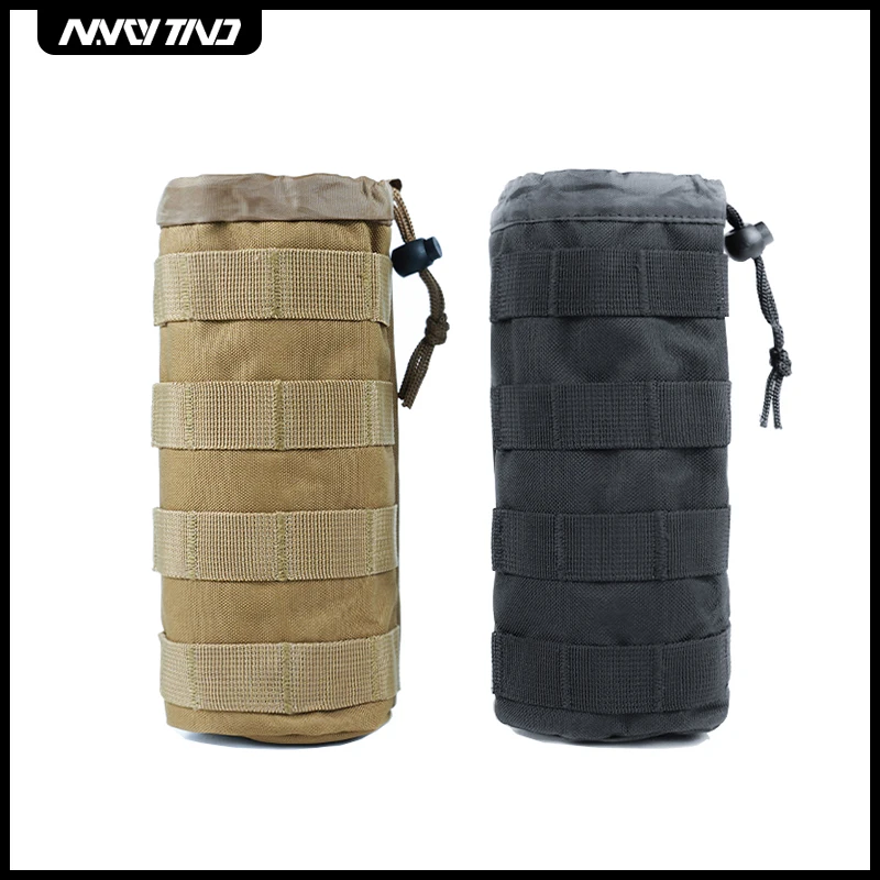 Tactical Water Bottle Bag Multi-Function Outdoor Adjustab Drawstrin Molly System Attached To Other Gear Nylon Hole Design Black