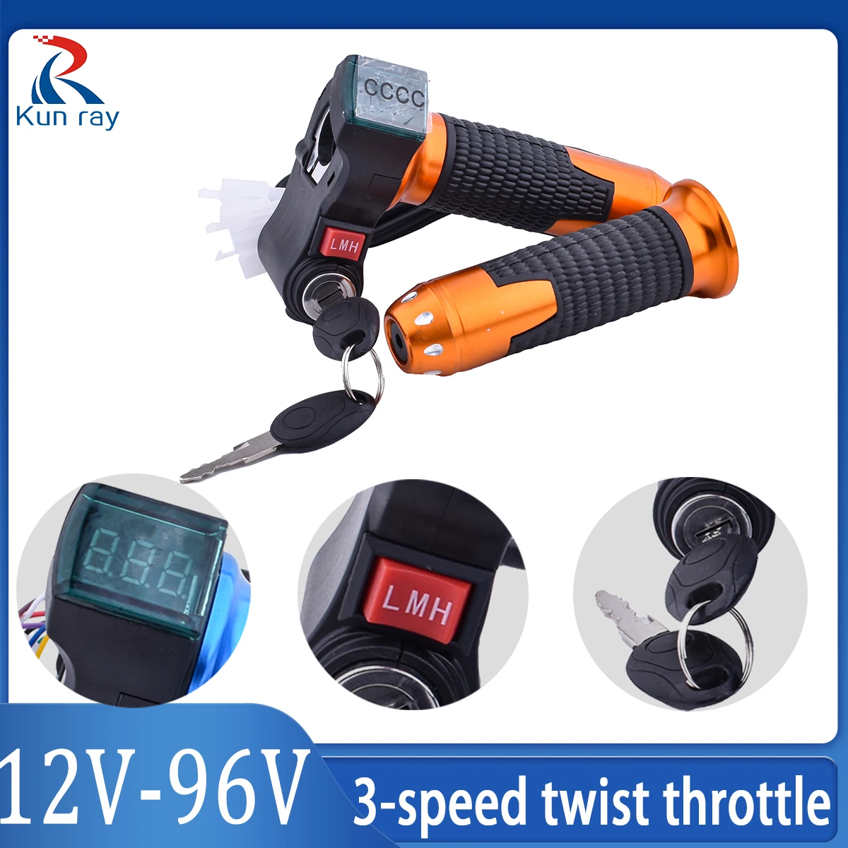 2025 Upgraded 3-Speed Twist Grip with Digital Screen - Bike Throttle Control 12V-96V Use for E-Bike/E-Scooter 3in1 lgnition lock