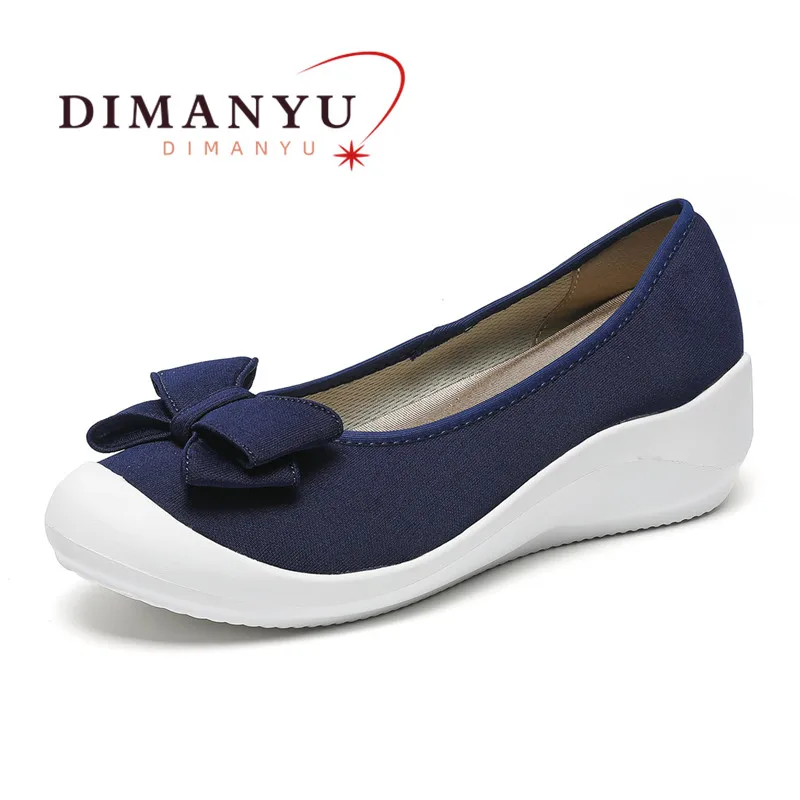 

DIMANYU Women's Wedge Bow 2024 New Autumn Shoes Women Comfortable Non Slip Soft Sole Scoop Shoes Women