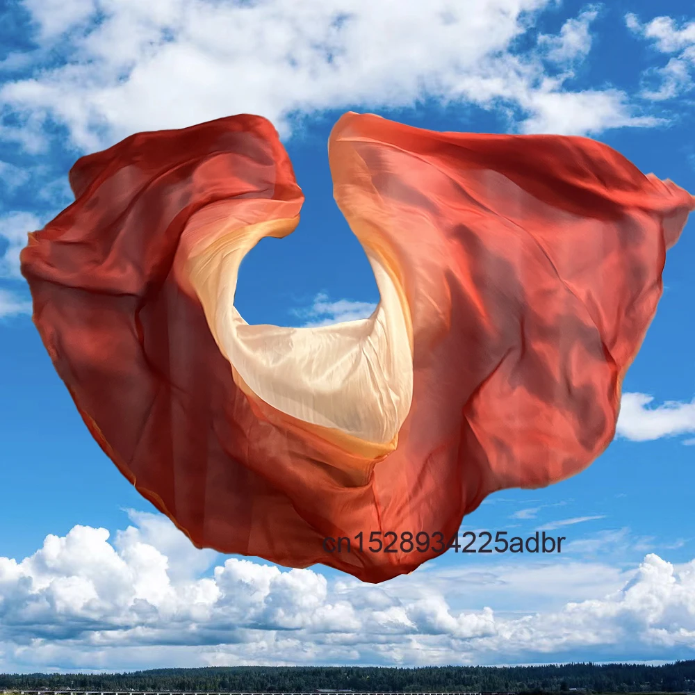 Branco + laranja + vinho vermelho 100% véus de seda real xales cachecol feminino personalizado véus de dança do ventre feito à mão tingido véu de seda chinesa