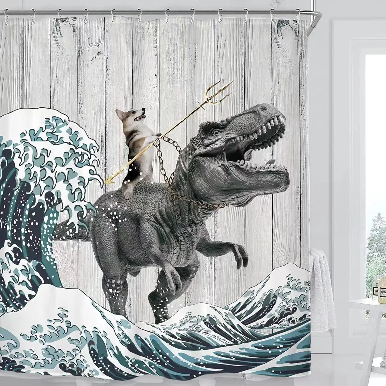 Funny Dinosaur Shower Curtains Dino Shower Curtain For Kids Boy Raptor Silhouette Black White Cartoon Animal Home Bathroom Decor