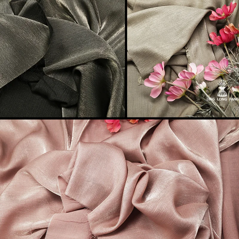 Glitter Texture Glazed Silk Satin Fabric Bright Soft Silky Drape for High-end Dress Doll Clothes Fashion Desinger Material