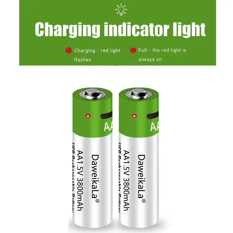 New2024 USB AA Rechargeable Batteries 1.5V 3800 MAh Li-ion Battery for Remote Control MouseElectric Toy Battery + Type-C Cable